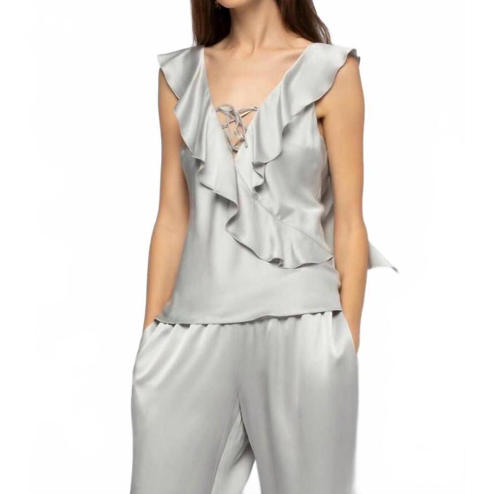 NEW MAX&MOI tantoinette silk top with ruffles in grey